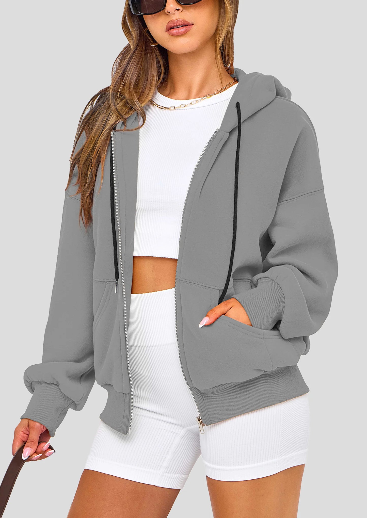 Women's Fall Oversized Hoodies Sweatshirt Long Sleeve Zip Up Pockets Loose Fit Y2K Winter Jackets Coat
