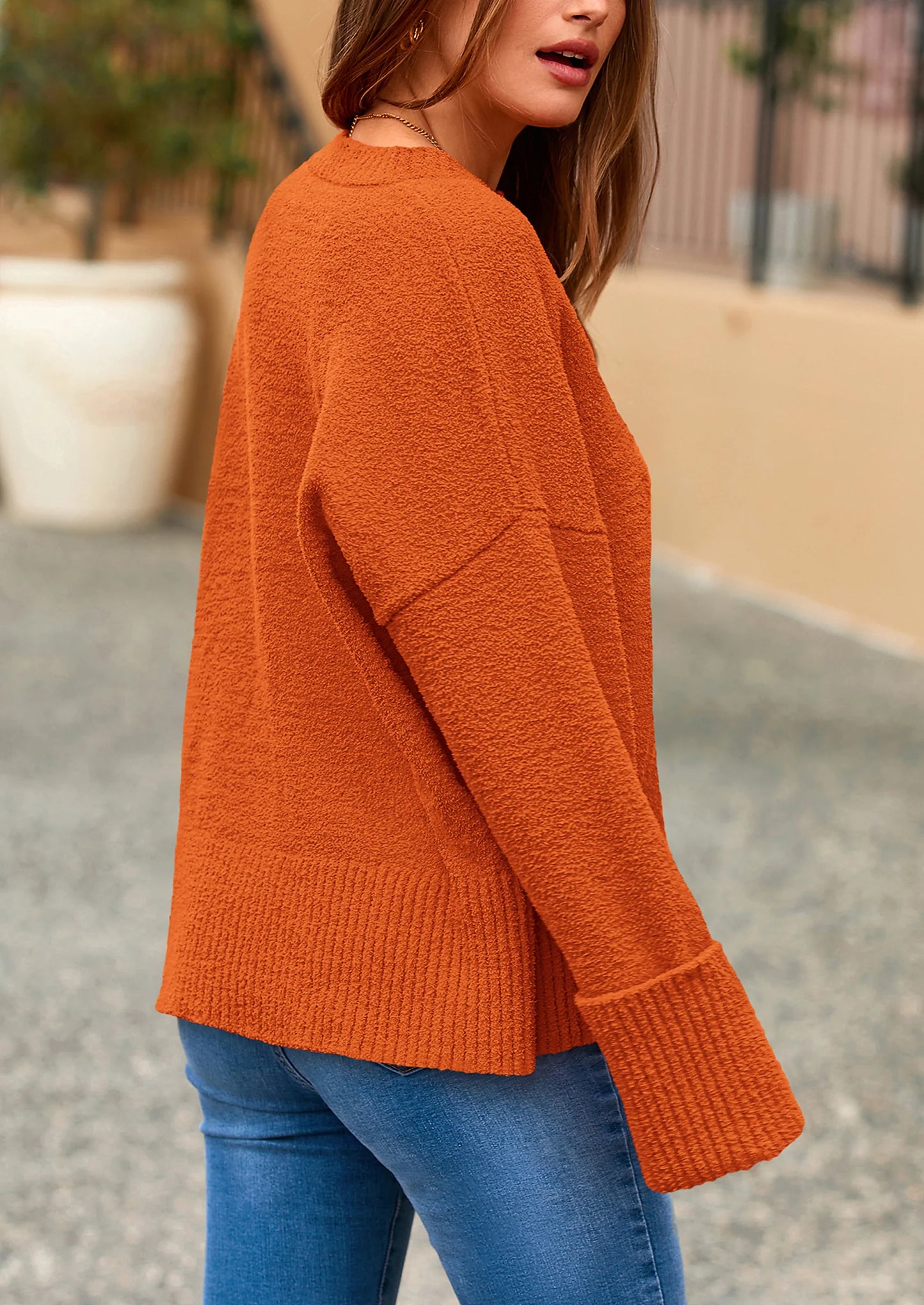 Women's Fall Oversized Sweaters Casual Crewneck Pullover Long Sleeve Fuzzy Chunky Knit Tops Blouse