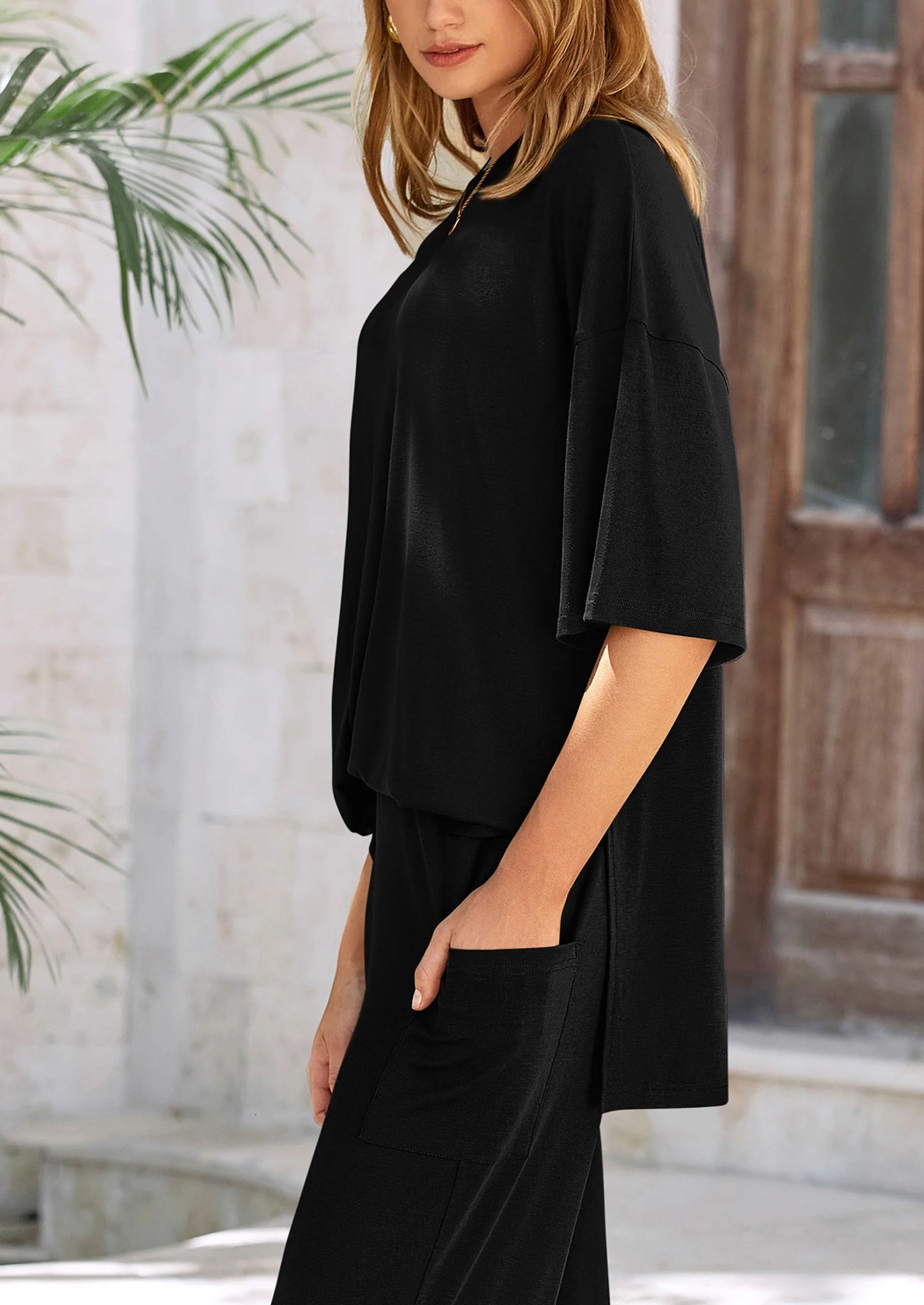 Women's 2 Piece Outfits Casual Short Sleeve Pullover Tops and Wide Leg Pants Lounge Sets Tracksuits