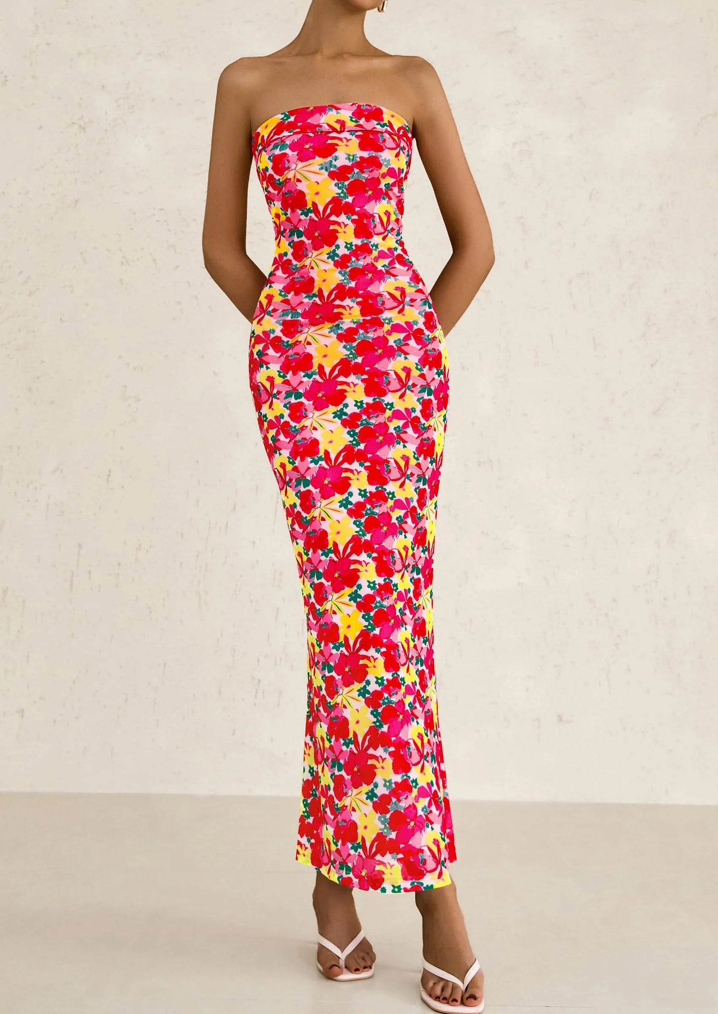 Womens Printed Tube Maxi Dress Strapless Bodycon Sleeveless Night Out Long Dresses