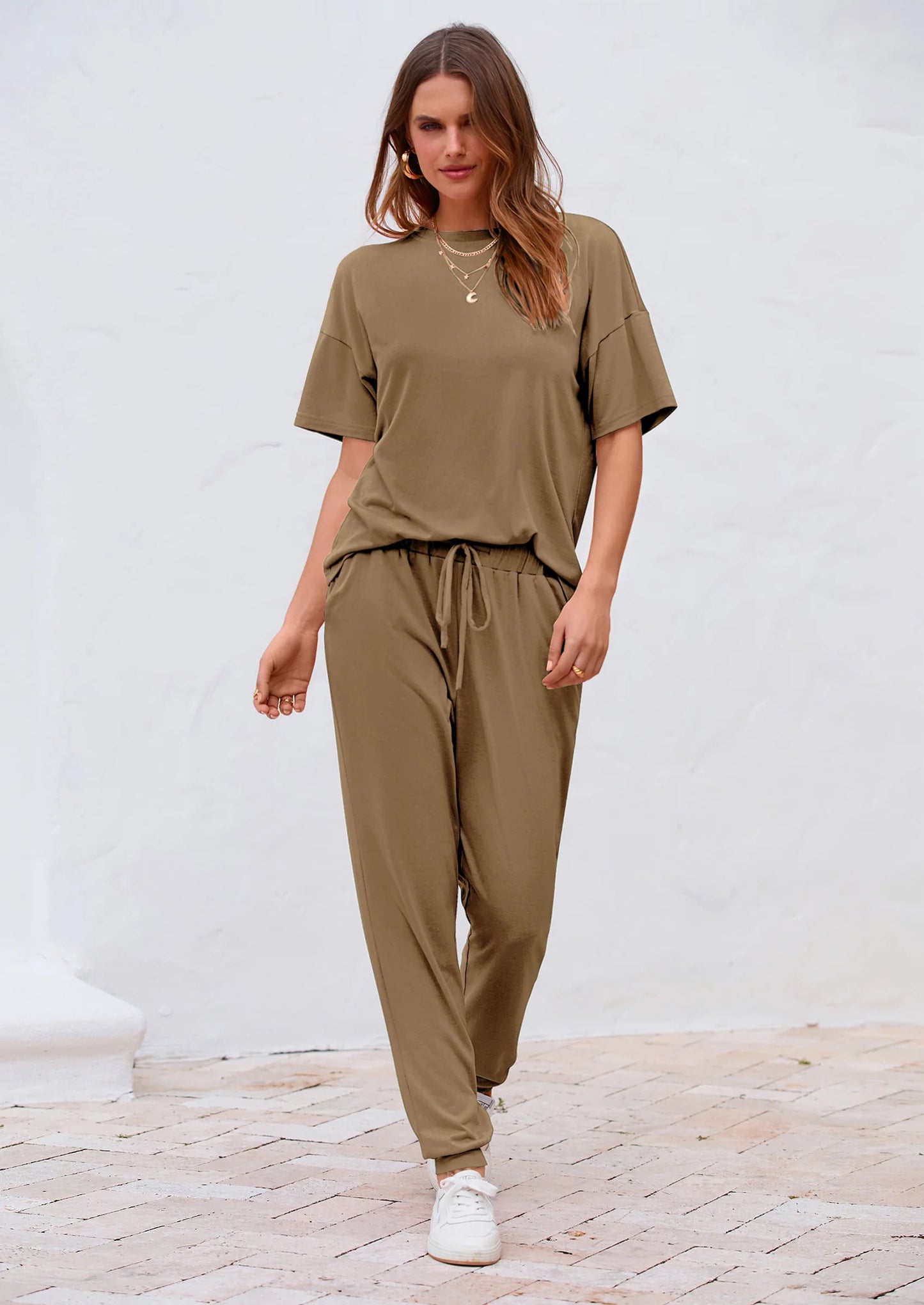 Women's Two Piece Lounge Sets Spring Summer Jogger Pants Vacation Outfits Travel Airplane Matching Clothes