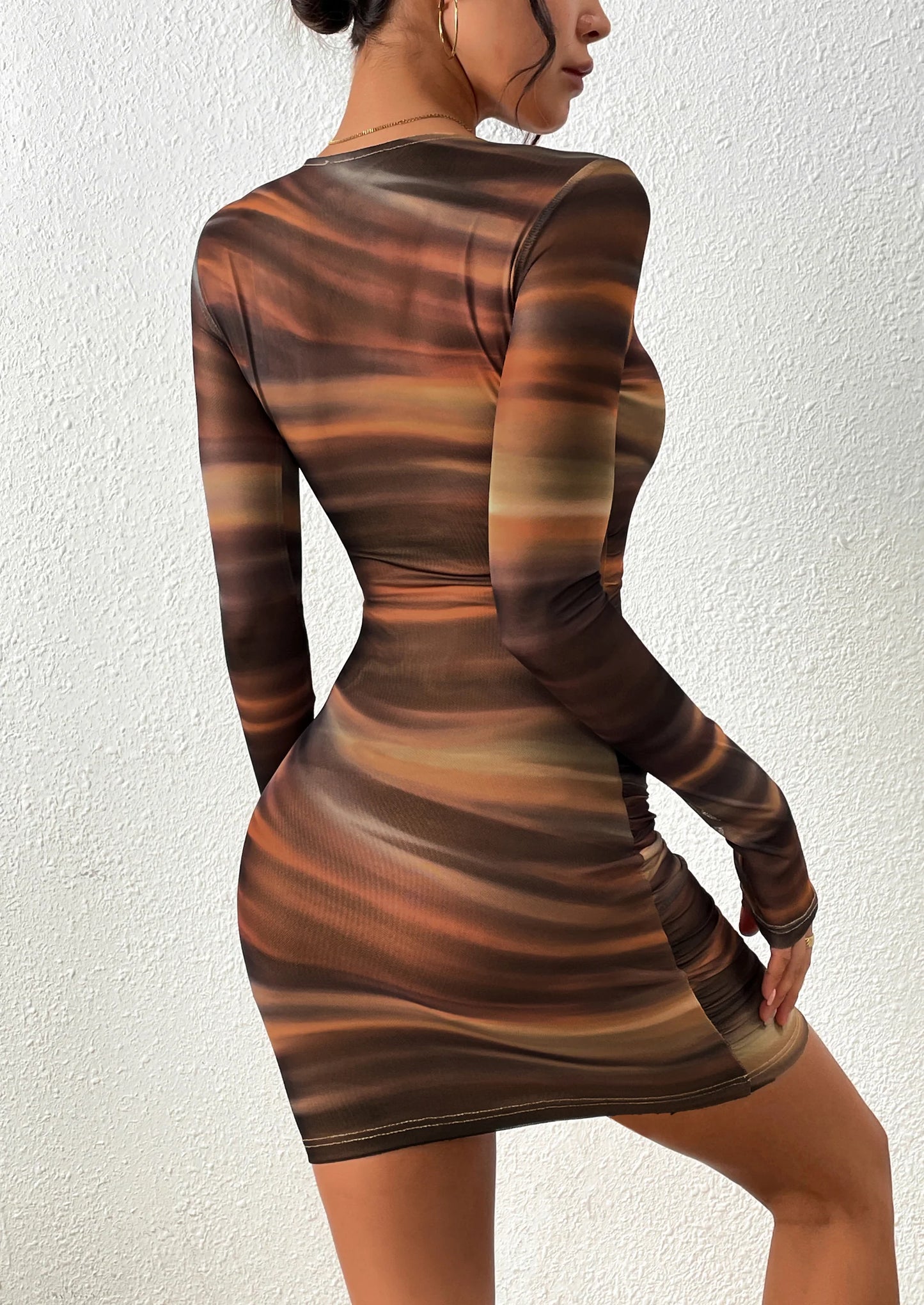 Women's Mini Dress Fall Trendy Tie Dye Print Long Sleeve Club Party Homecoming Casual Bodycon Dresses