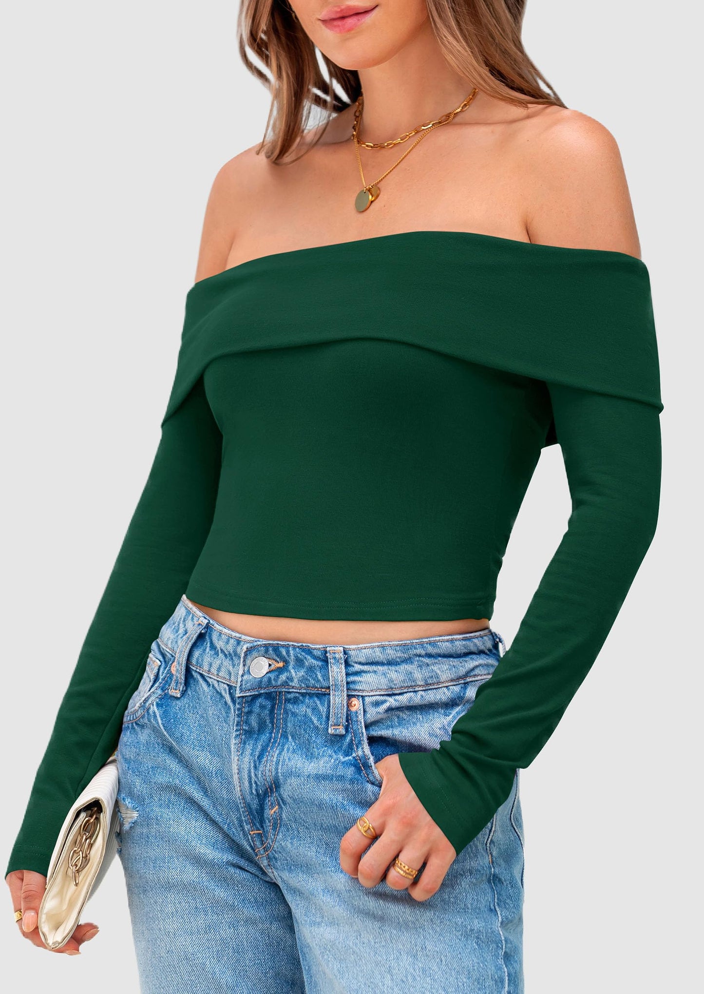 Off The Shoulder Tops for Women Long Sleeve Shirts Trendy Going Out Crop Top Spring Fashion Clothes