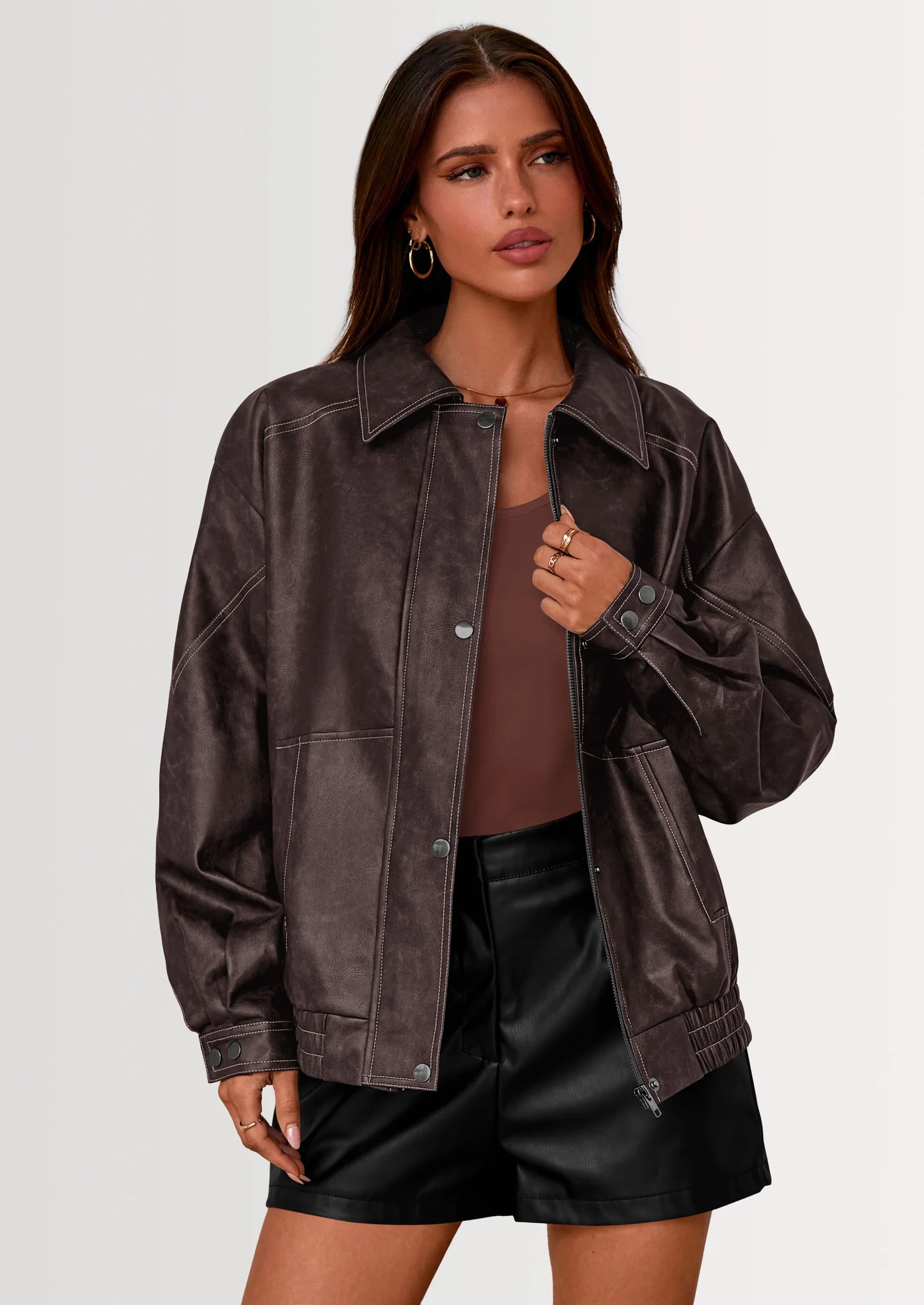 Faux Leather Jacket Women Bomber Motorcycle Zip Up Jackets Oversized Fall Fashion Outfits Winter Coats
