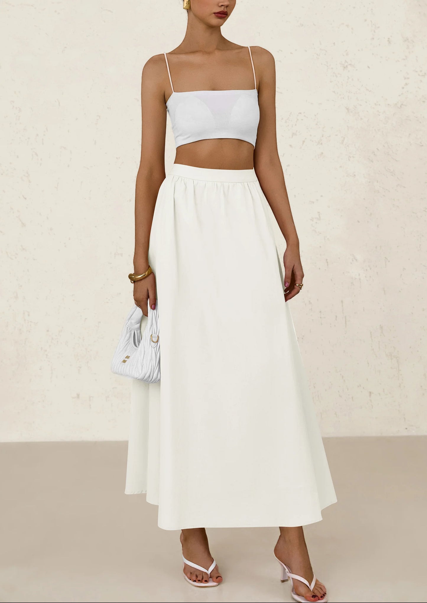 Women's Maxi Skirts Summer Trendy Ruffle High Waisted Casual Long Flowy Skirt with Pockets