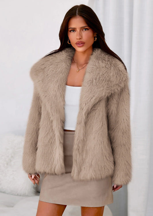 Womens Winter Coats Trendy Long Sleeve Furry Faux Fur Jackets Button Lapel Warm Fall Outwear with Pockets