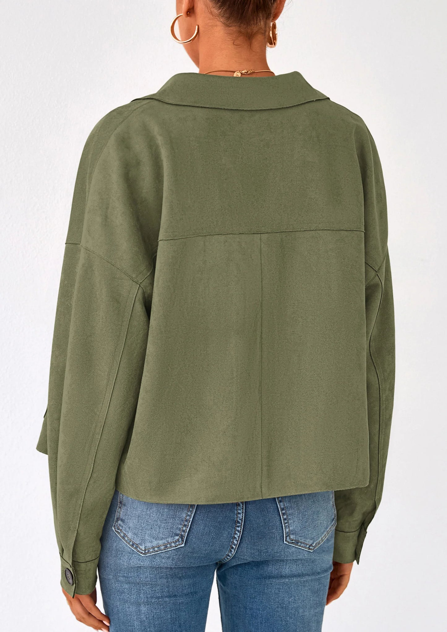 Women's Faux Suede Cropped Jacket Casual Lightweight Fall Fashion Winter Coats Outerwear Trendy Clothes