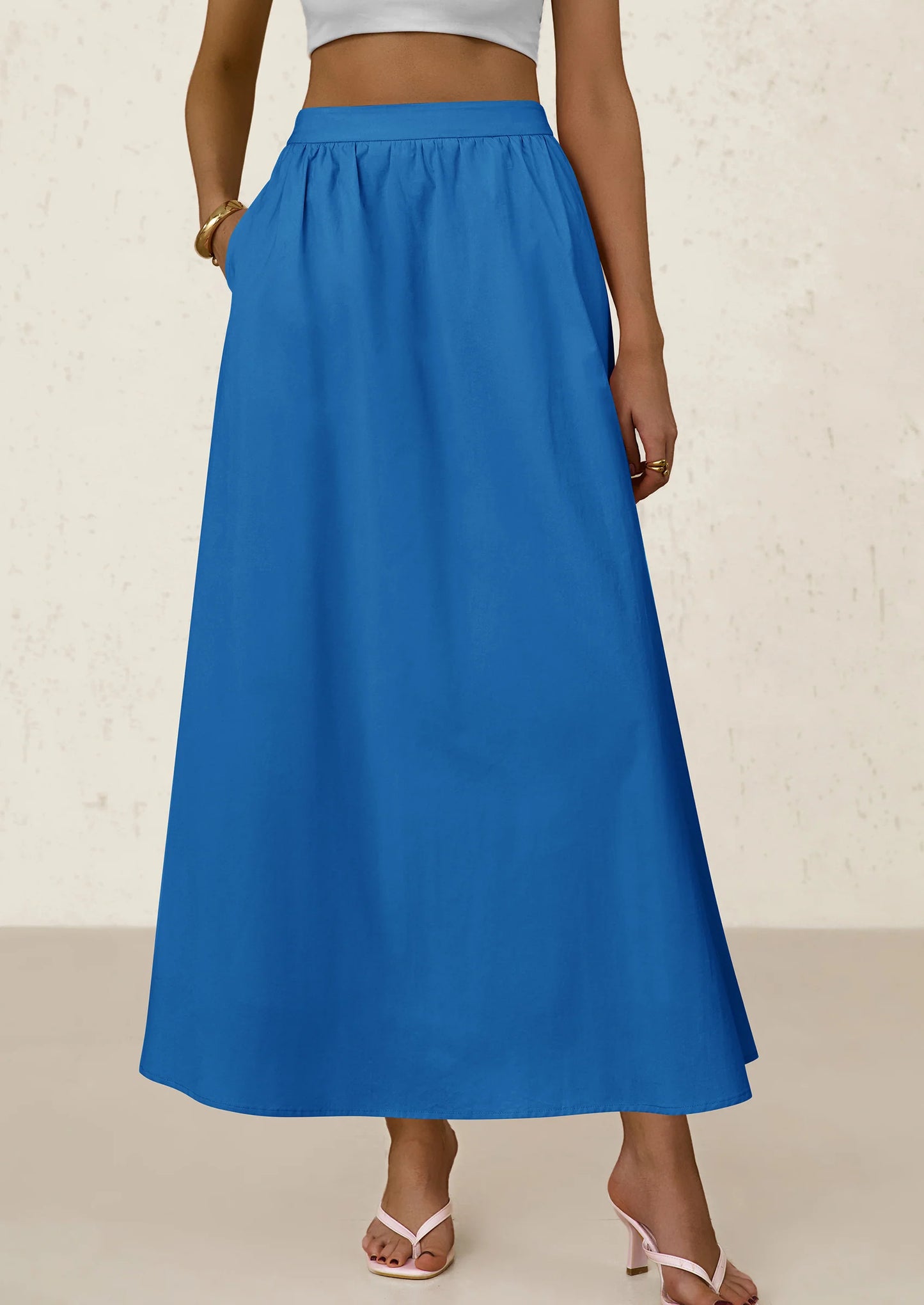 Women's Maxi Skirts Summer Trendy Ruffle High Waisted Casual Long Flowy Skirt with Pockets