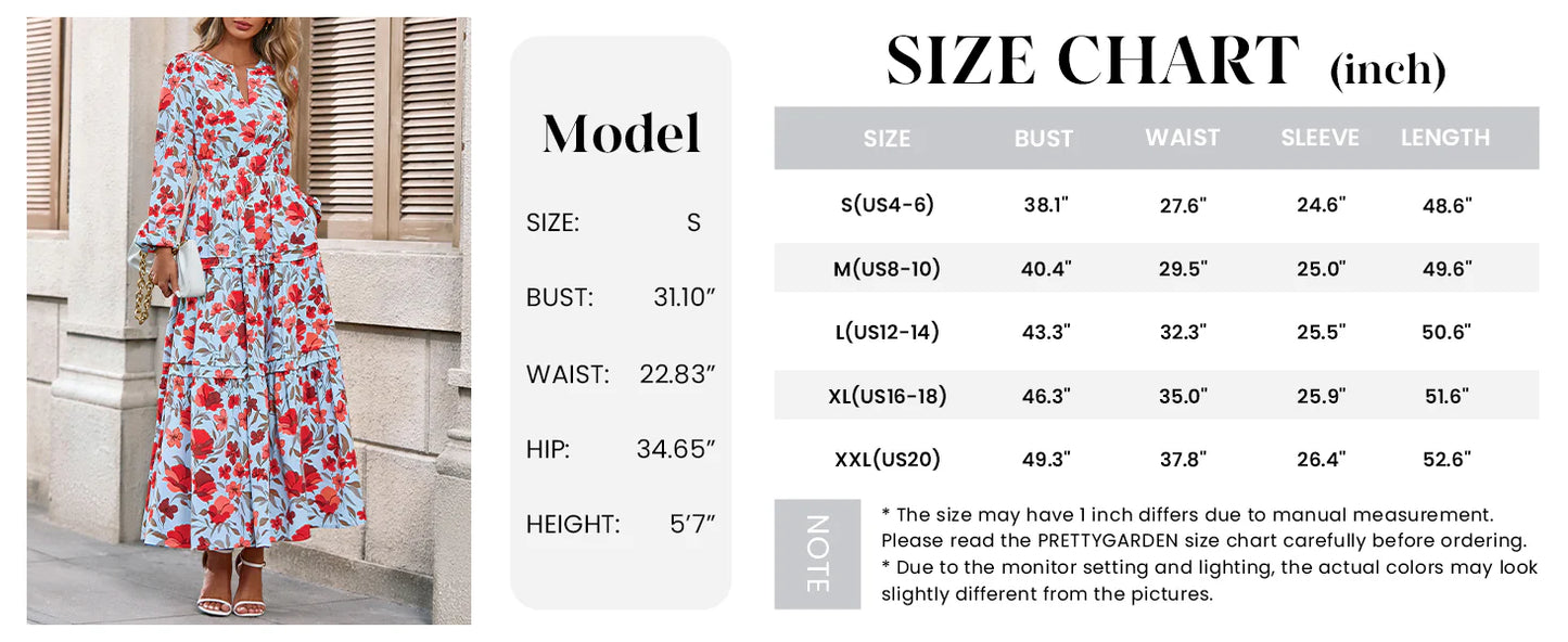 Women's Fall Boho Maxi Dresses Floral Long Sleeve V Neck Flowy Elegant Wedding Guest Dress Vacation Outfits