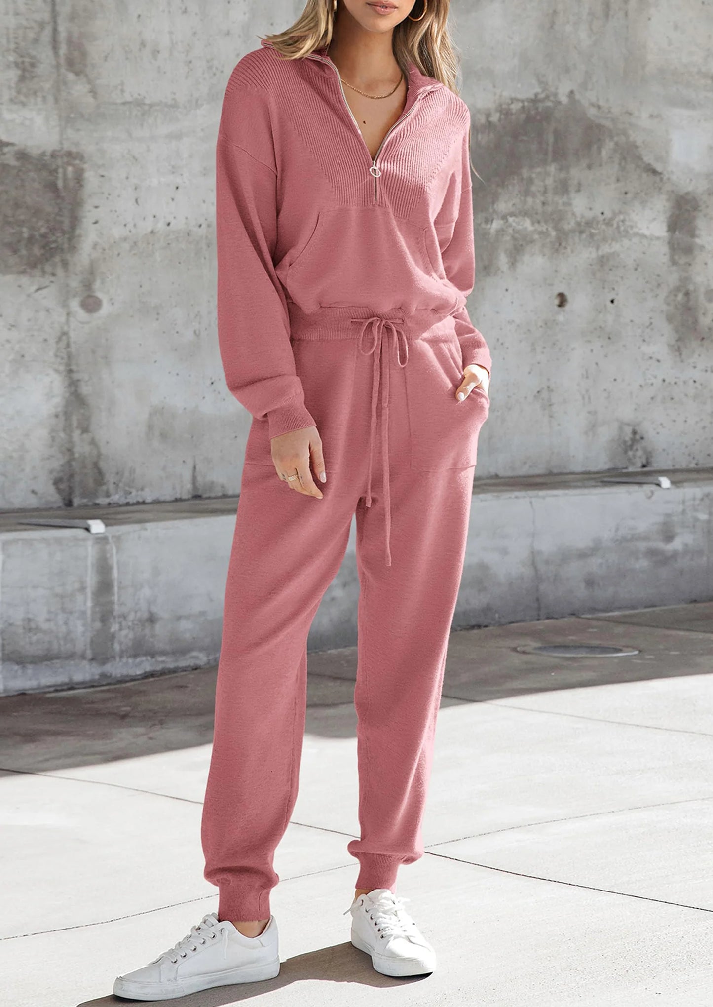 Women's 2 Piece Sweater Set Pullover Zip Up Sweatshirt Jogger Sweatpants Tracksuit Casual Outfit