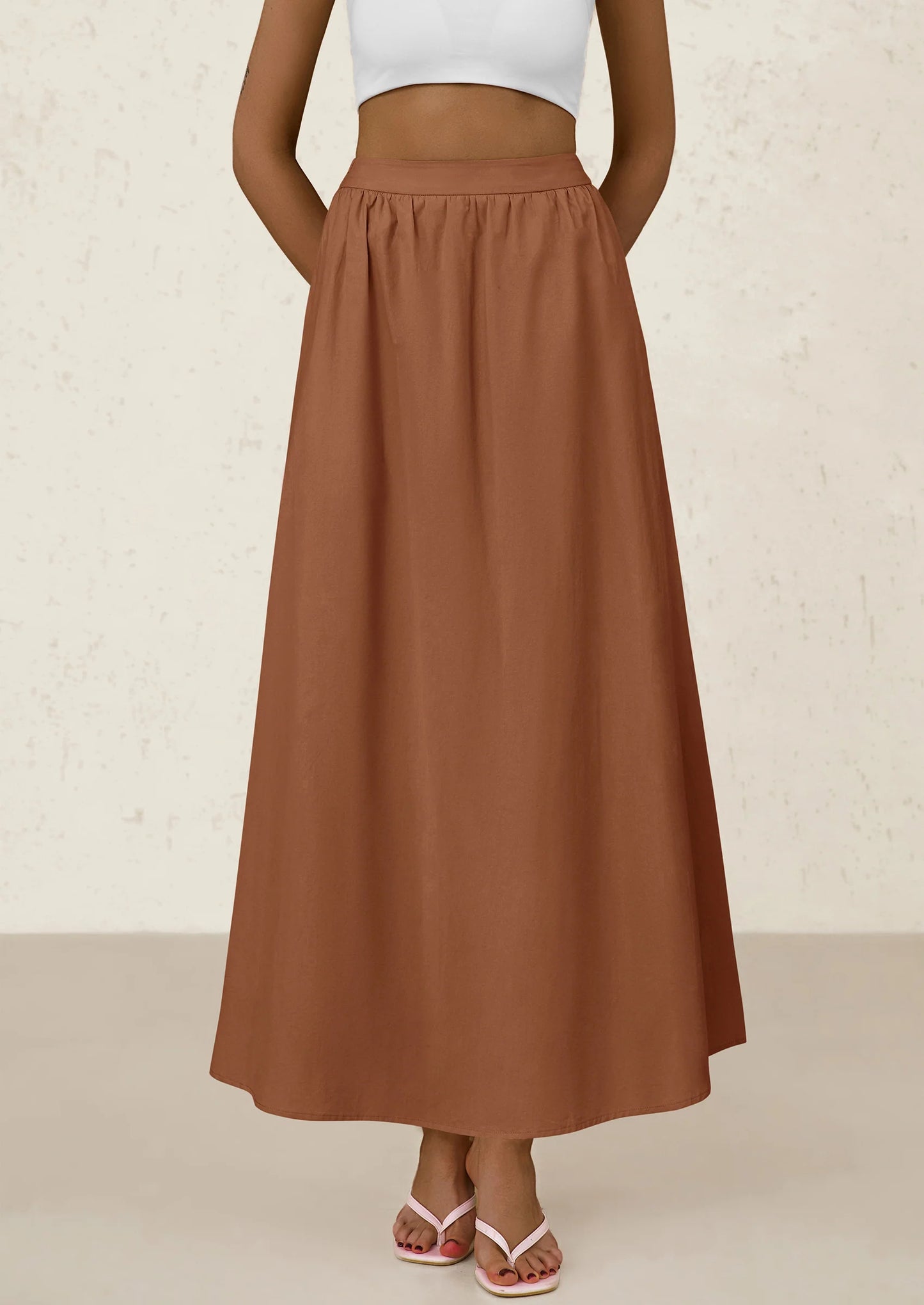 Women's Maxi Skirts Summer Trendy Ruffle High Waisted Casual Long Flowy Skirt with Pockets