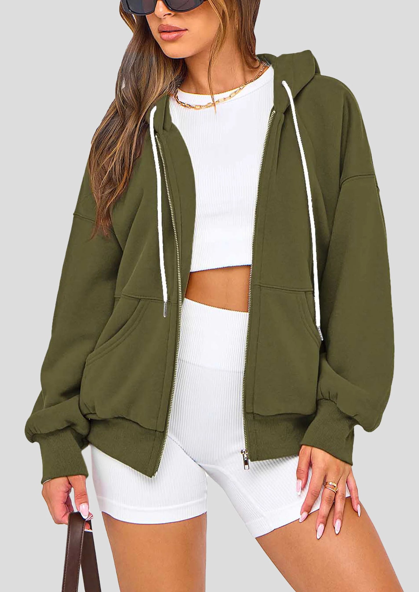 Women's Fall Oversized Hoodies Sweatshirt Long Sleeve Zip Up Pockets Loose Fit Y2K Winter Jackets Coat