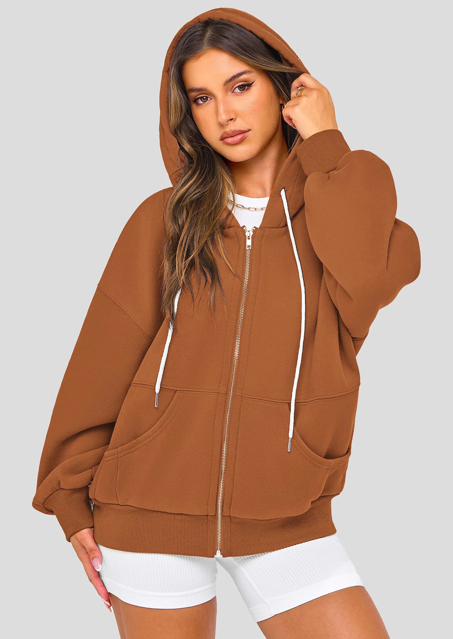 Women's Fall Oversized Hoodies Sweatshirt Long Sleeve Zip Up Pockets Loose Fit Y2K Winter Jackets Coat