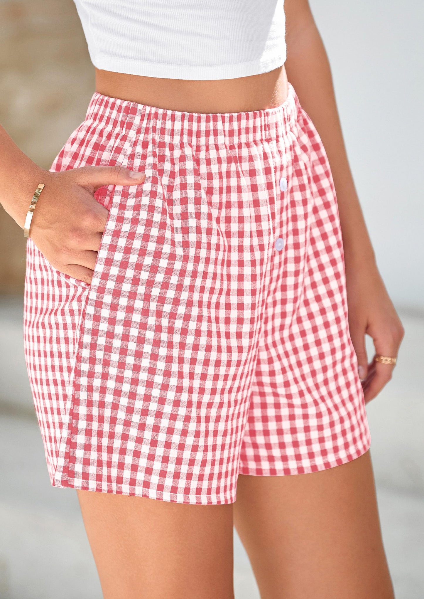Womens Shorts Boxers Summer Gingham Pajama Lounge Sleep Y2K Plaid Pj Shorts Beach Bottoms