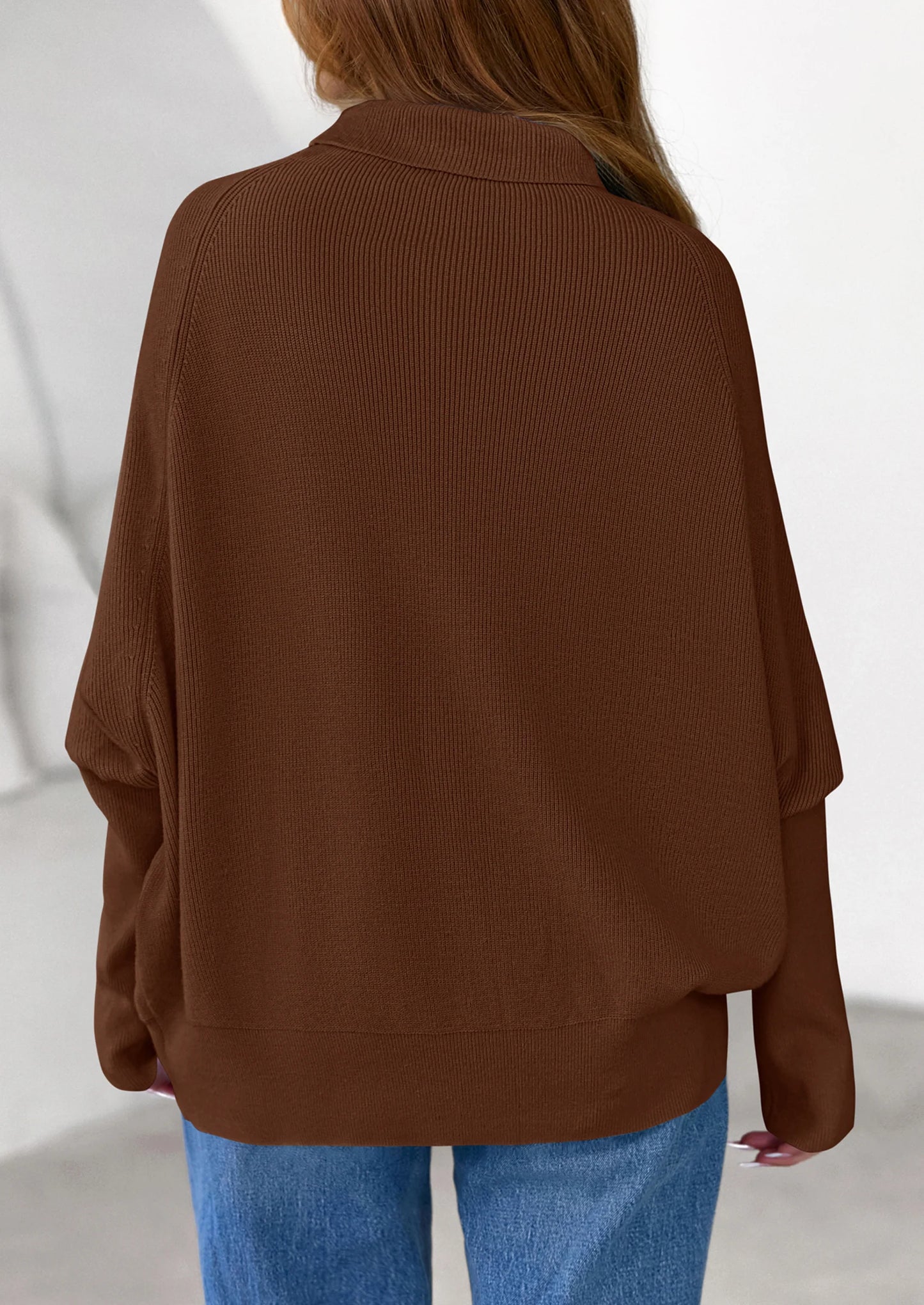 Womens Sweaters Fall Fashion Casual Loose Turtleneck Batwing Long Sleeve Knit Sweater Pullover Tops