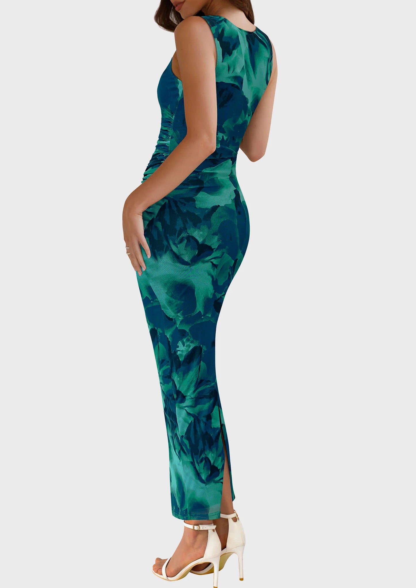 Wedding Guest Dresses for Women Spring Floral Bodycon Sleeveless Mesh Maxi Long Dress