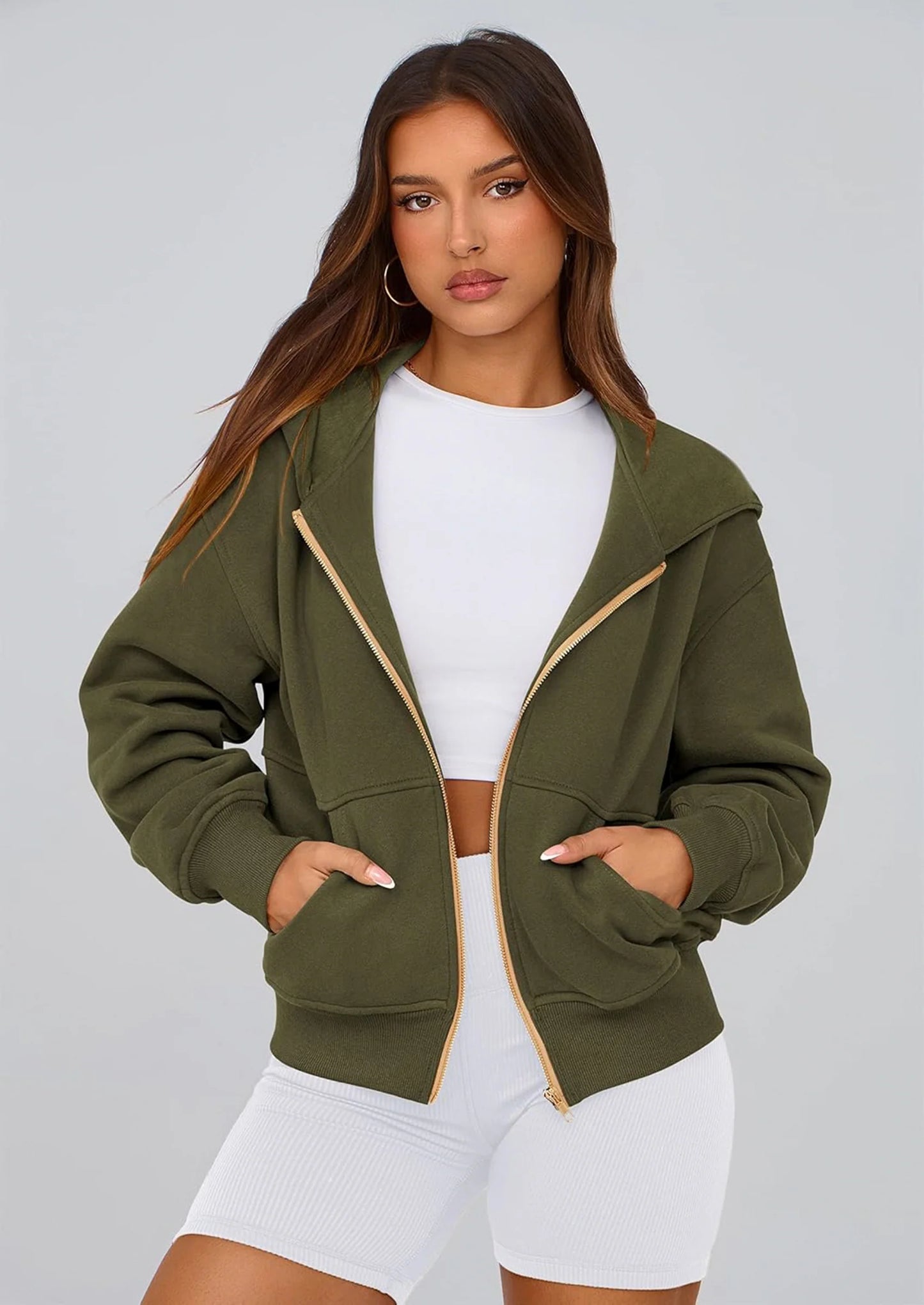 Hoodies For Women Sweatshirt Zip Up Hoodie Fall Fashion Trendy Long Sleeve Jackets Winter Clothing Outfits