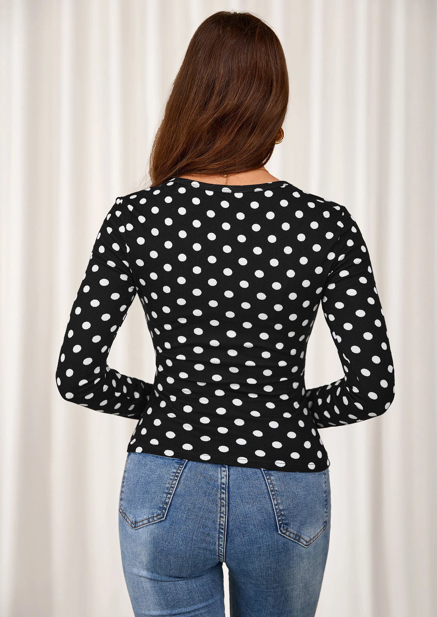 Women's Fall Long Sleeve Henley T Shirts Button Ribbed Knit Slim Fit Basic Tops Blouse Casual Outfits