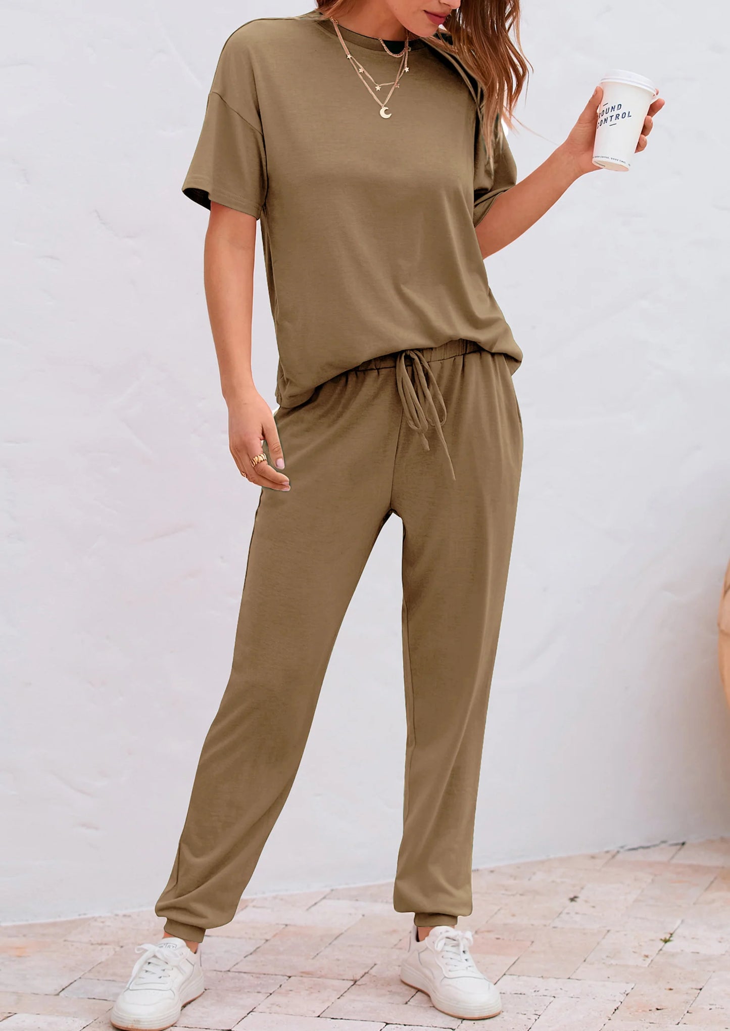 Women's Two Piece Lounge Sets Spring Summer Jogger Pants Vacation Outfits Travel Airplane Matching Clothes