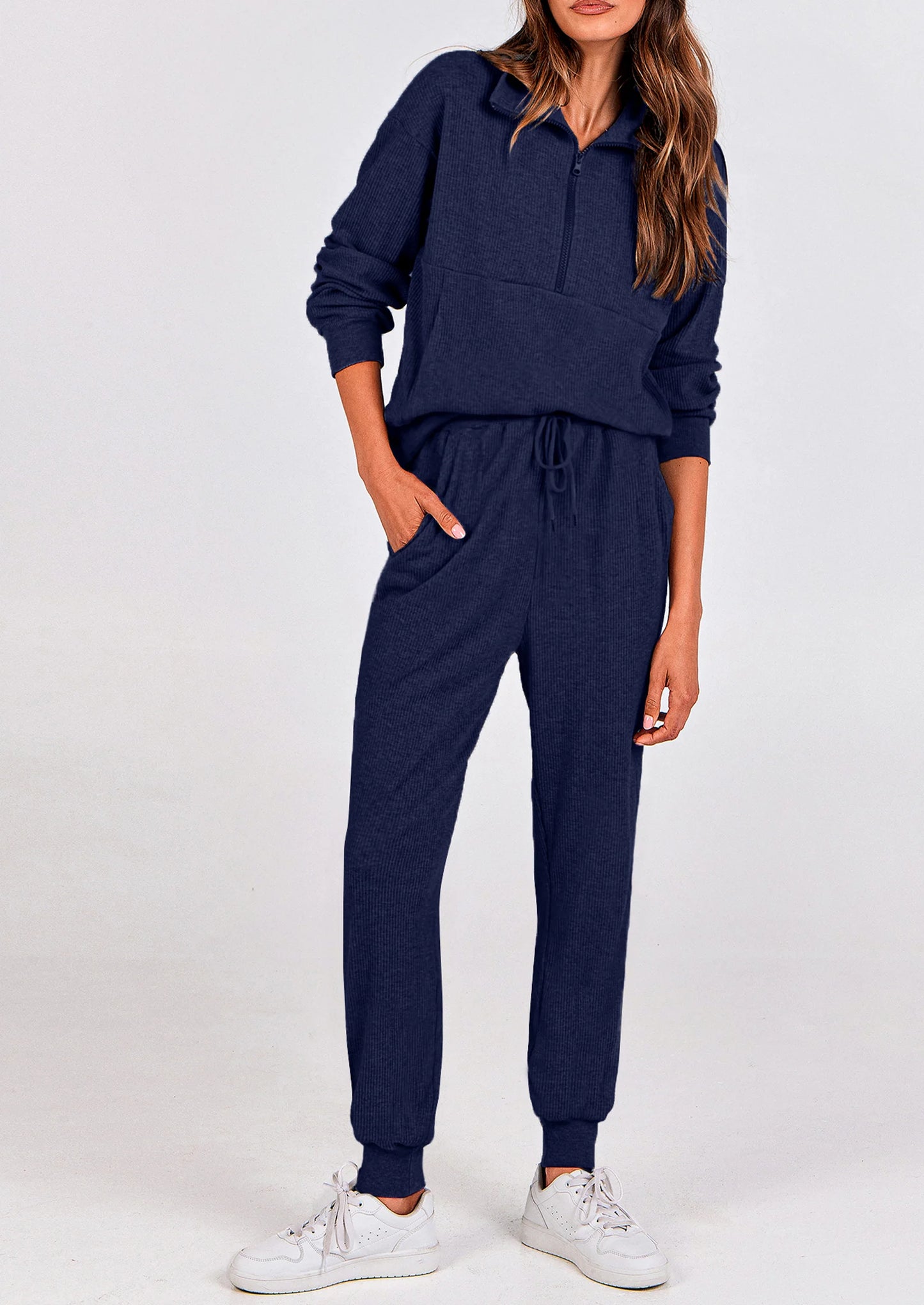 Women's Fall 2 Piece Lounge Sets Zip Up Sweatshirt Jogger Pants Sweat Track Suits Travel Outfit Winter Clothing