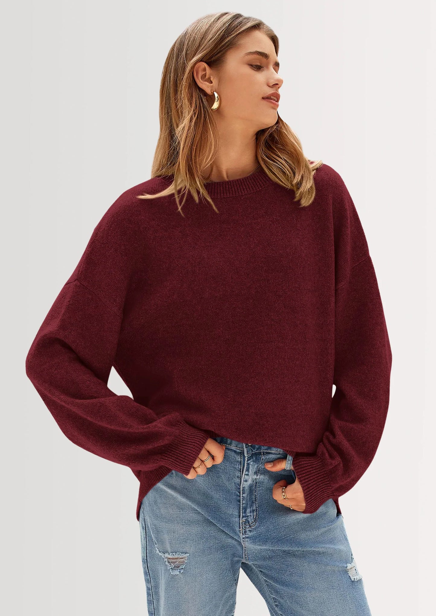 Women's Fall Sweaters Casual Crew Neck Long Sleeve Pullover Tops Ribbed Knit Loose Fit Winter Clothes