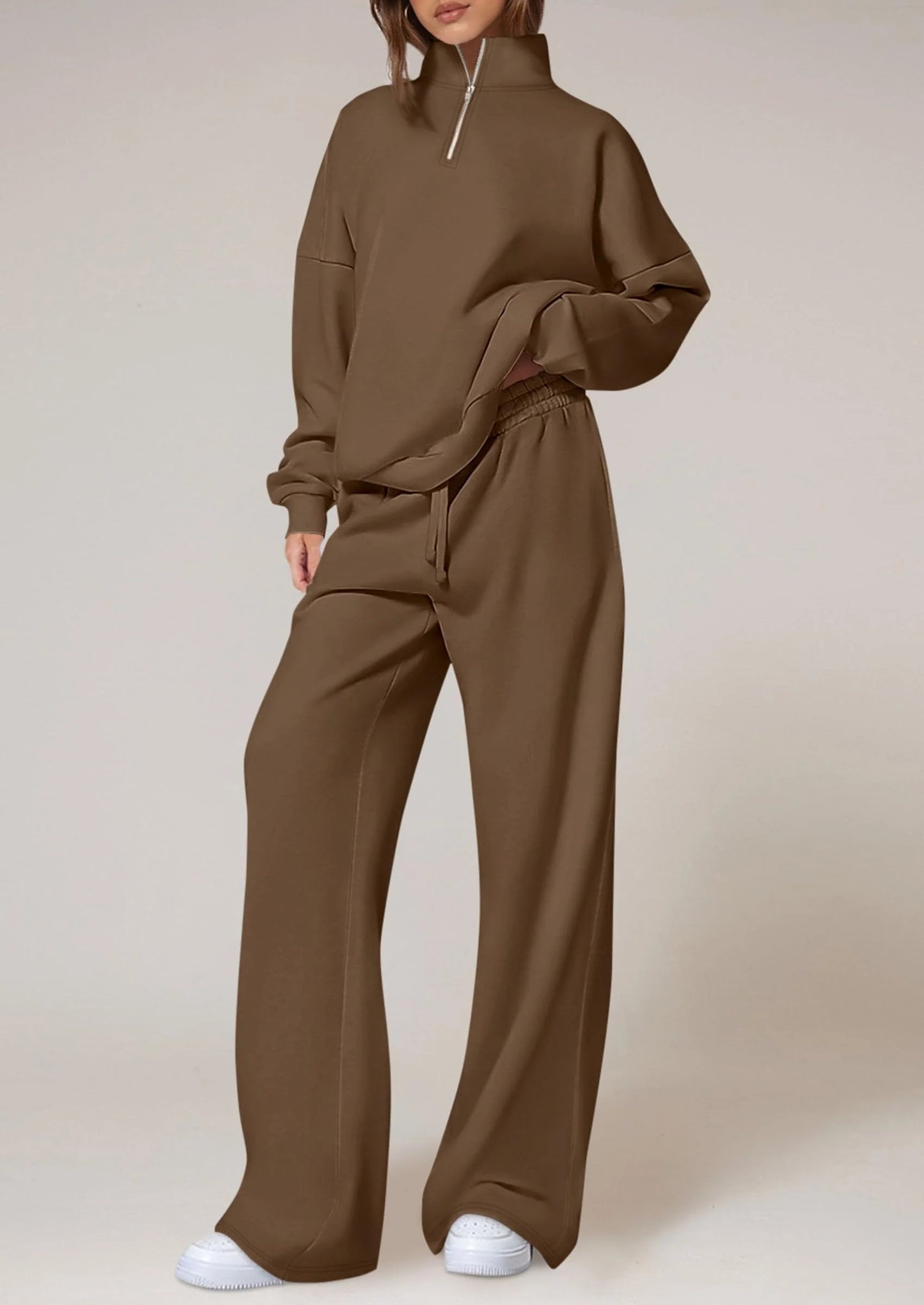 Womens Casual Two Piece Sets Fall Outfits Quarter Zip Sweatshirts Straight Leg Pants Sweatsuits Tracksuit