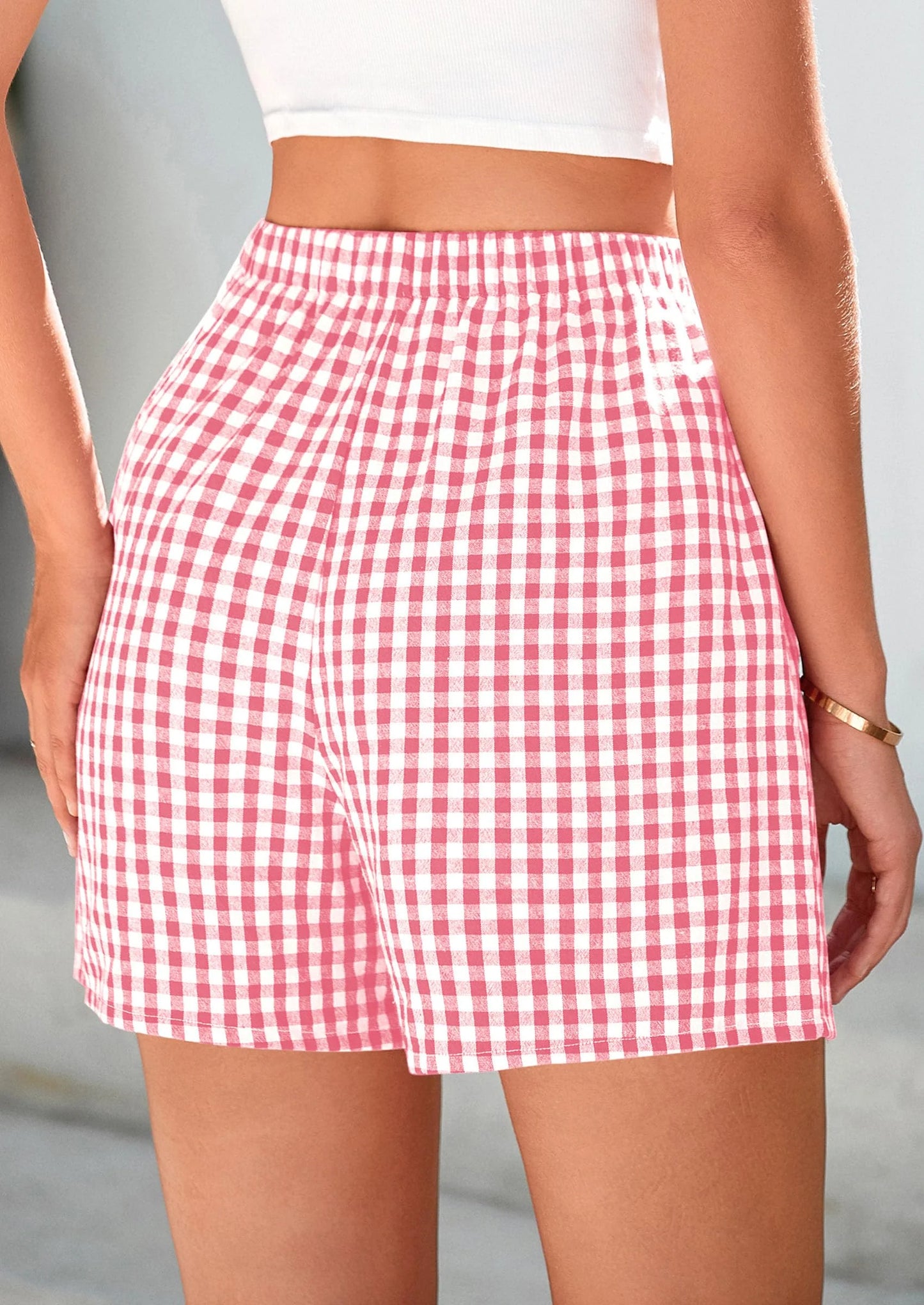 Womens Shorts Boxers Summer Gingham Pajama Lounge Sleep Y2K Plaid Pj Shorts Beach Bottoms