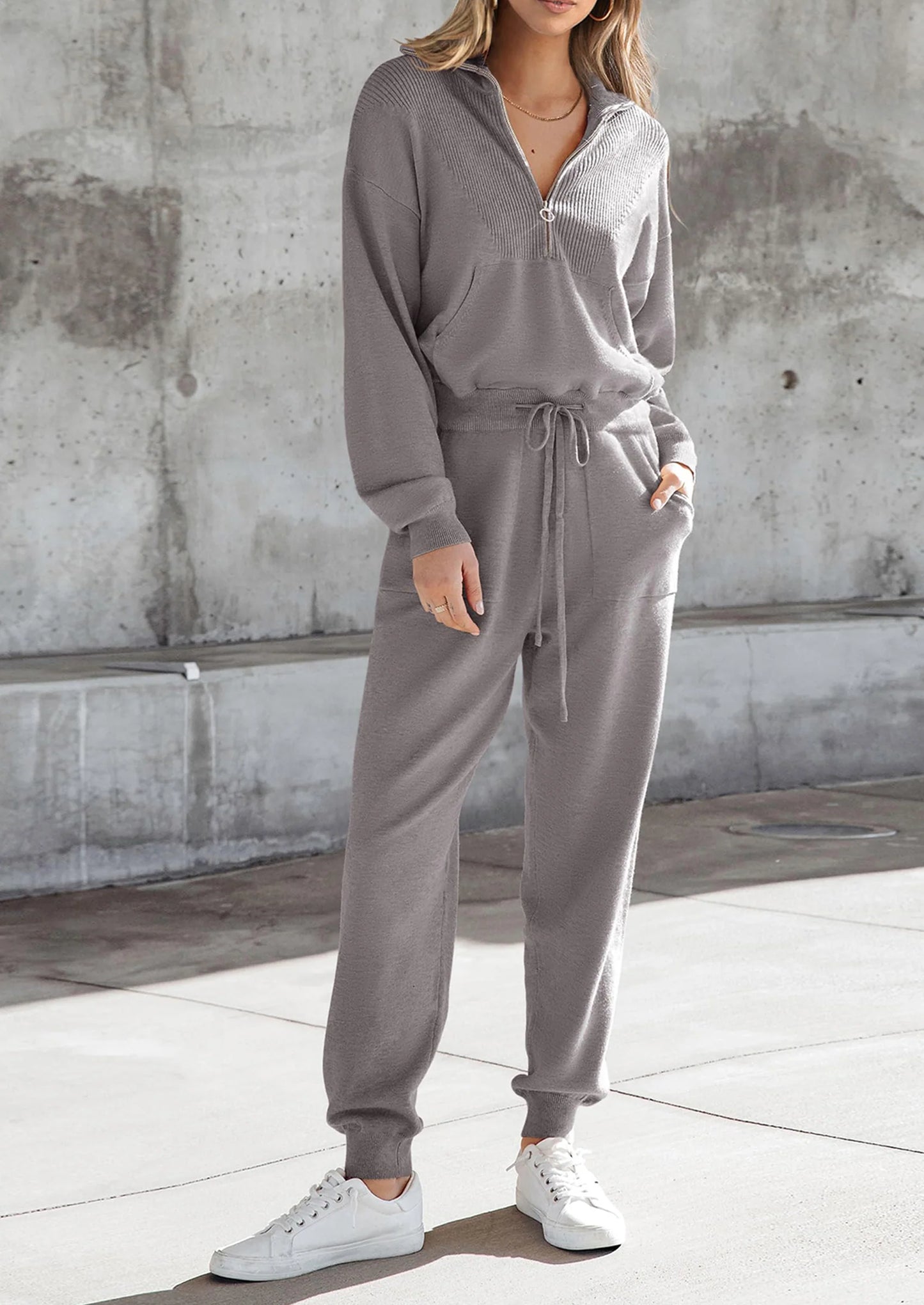 Women's 2 Piece Sweater Set Pullover Zip Up Sweatshirt Jogger Sweatpants Tracksuit Casual Outfit