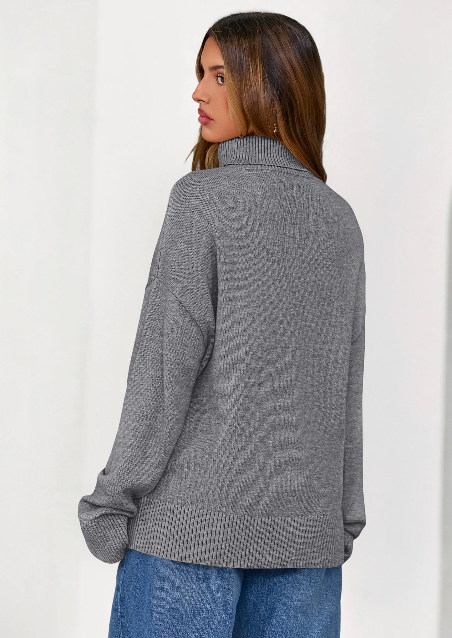 Womens Turtleneck Long Sleeve Sweater Fall Trendy Loose Fit Casual Tops Chunky Knit Pullover Sweaters