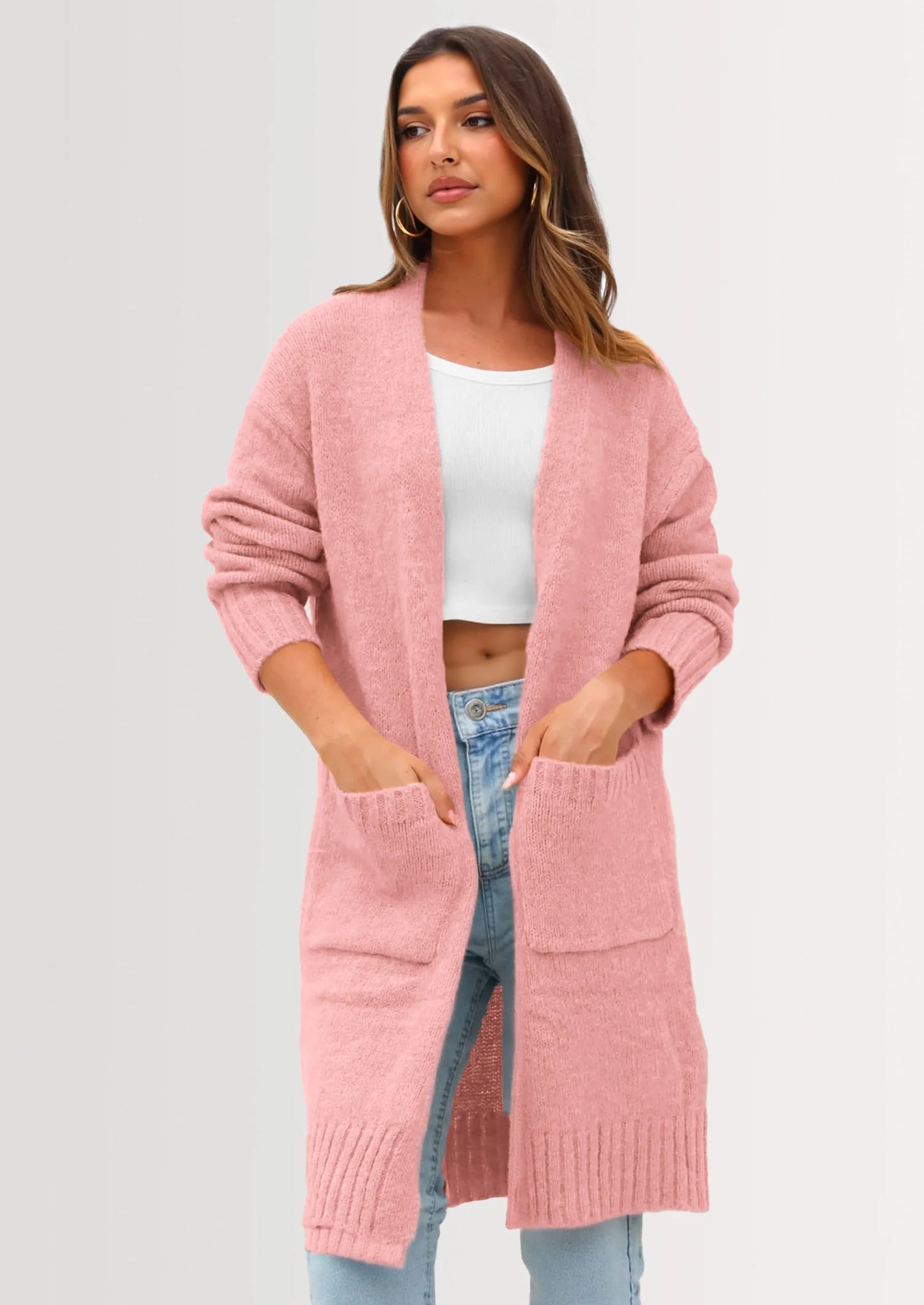 Fall Long Sleeve Cardigan Sweaters for Women Trendy Winter Open Front Loose Knitted Cardigans with Pockets