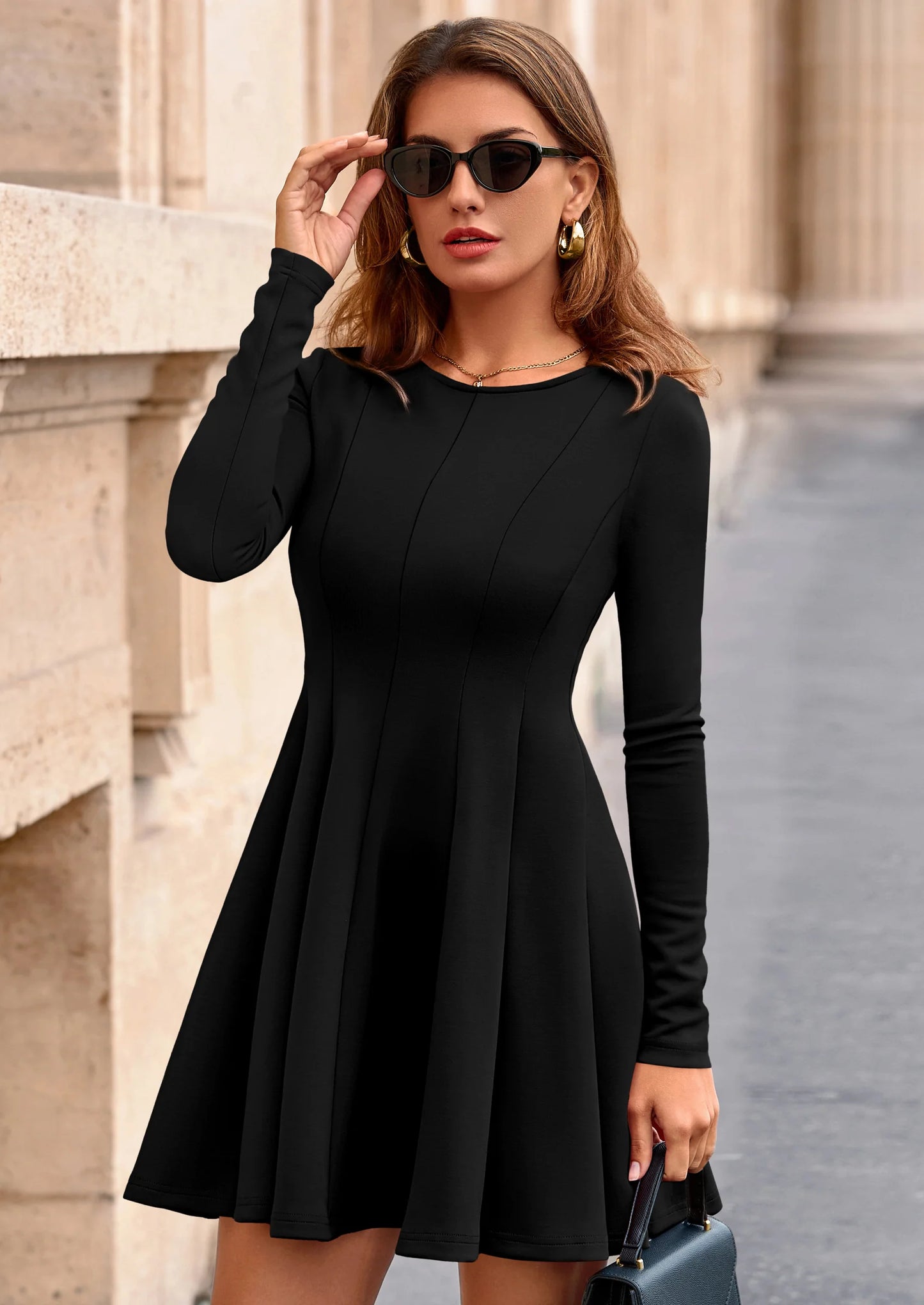 Fall Cocktail Dresses for Women Elegant Classy Wedding Guest Long Sleeve Homecoming Party A Line Mini Dress