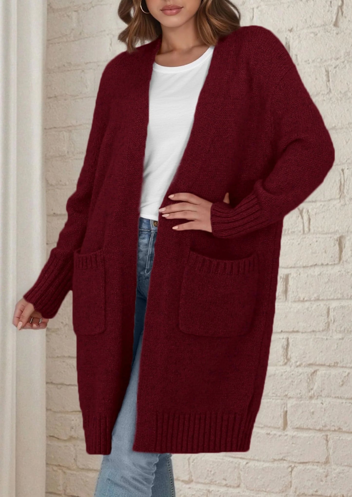 Fall Long Sleeve Cardigan Sweaters for Women Trendy Winter Open Front Loose Knitted Cardigans with Pockets