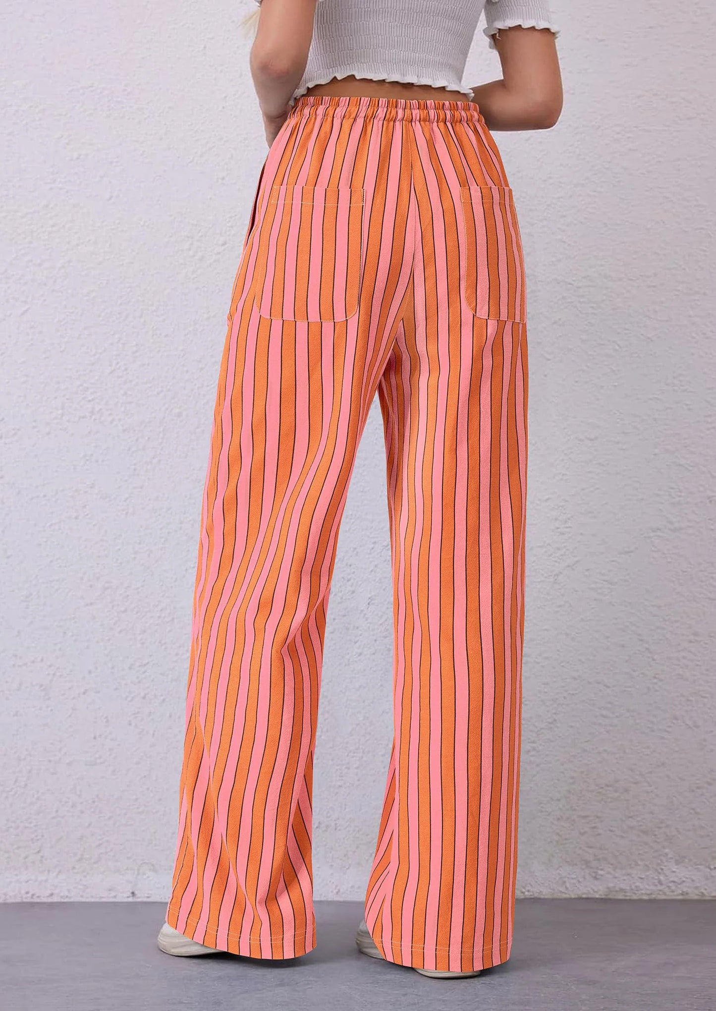 Women's Summer Striped Wide Leg Lounge Pants Trendy Clothes Drawstring Elastic Waist Comfy Pajama Bottoms