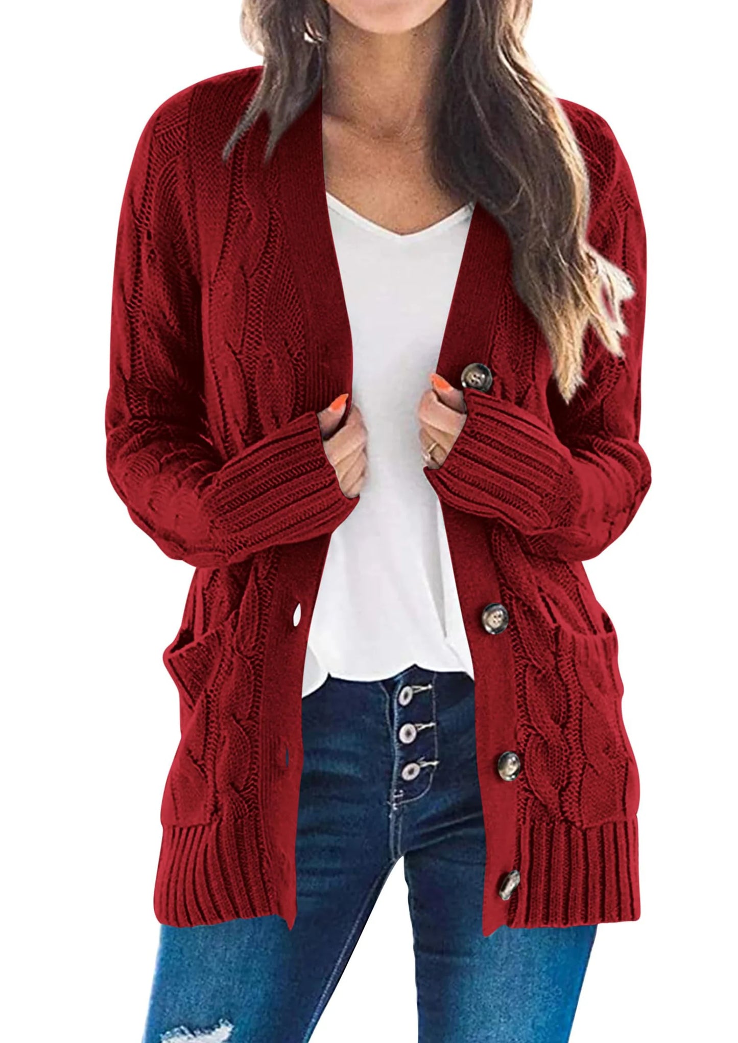 Women's Open Front Cardigan Sweaters Fall Fashion Button Down Cable Knit Chunky Winter Outerwear Coats