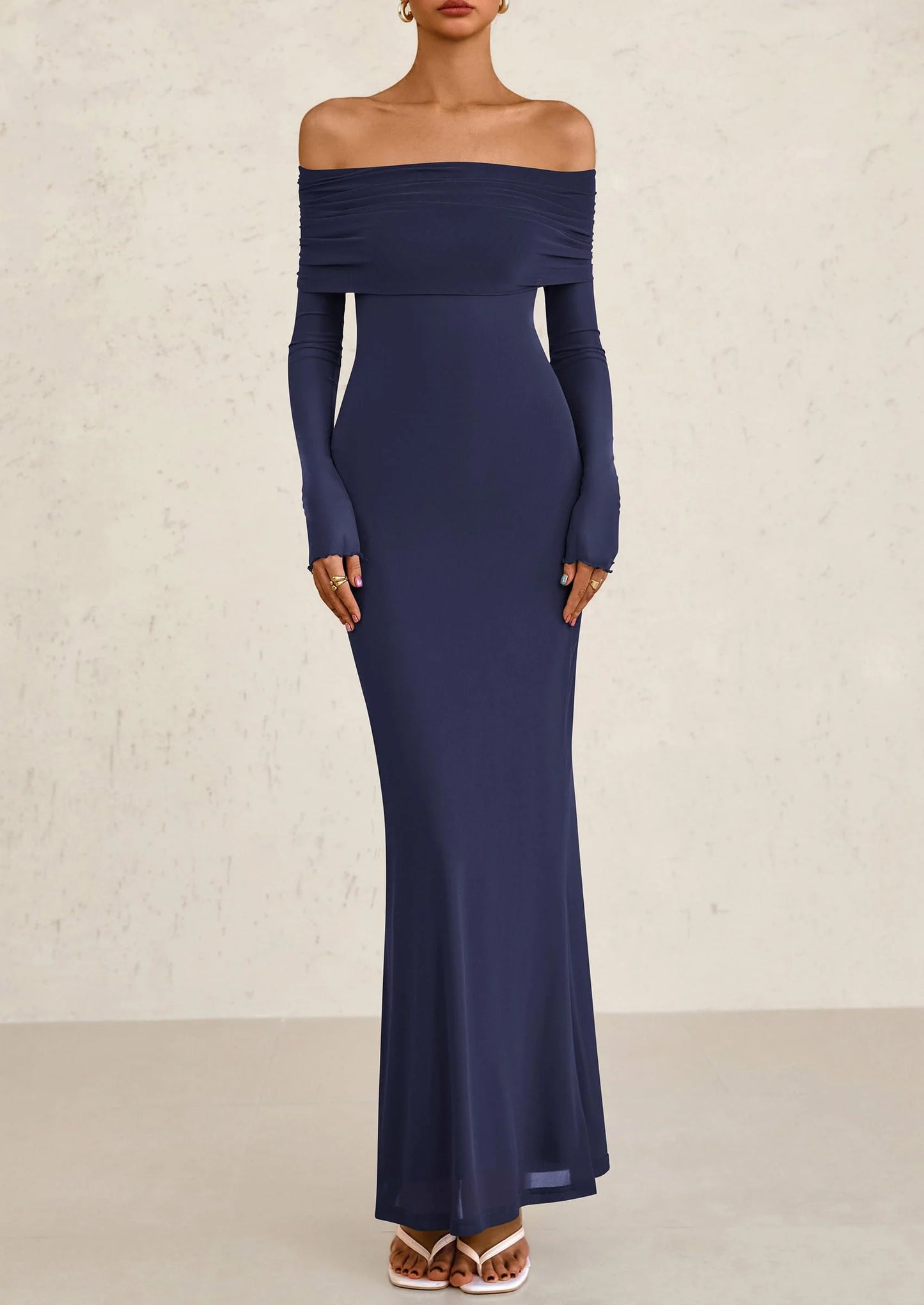 Off The Shoulder Dresses for Women Mesh Long Sleeve Baby Shower Formal Wedding Guest Dress
