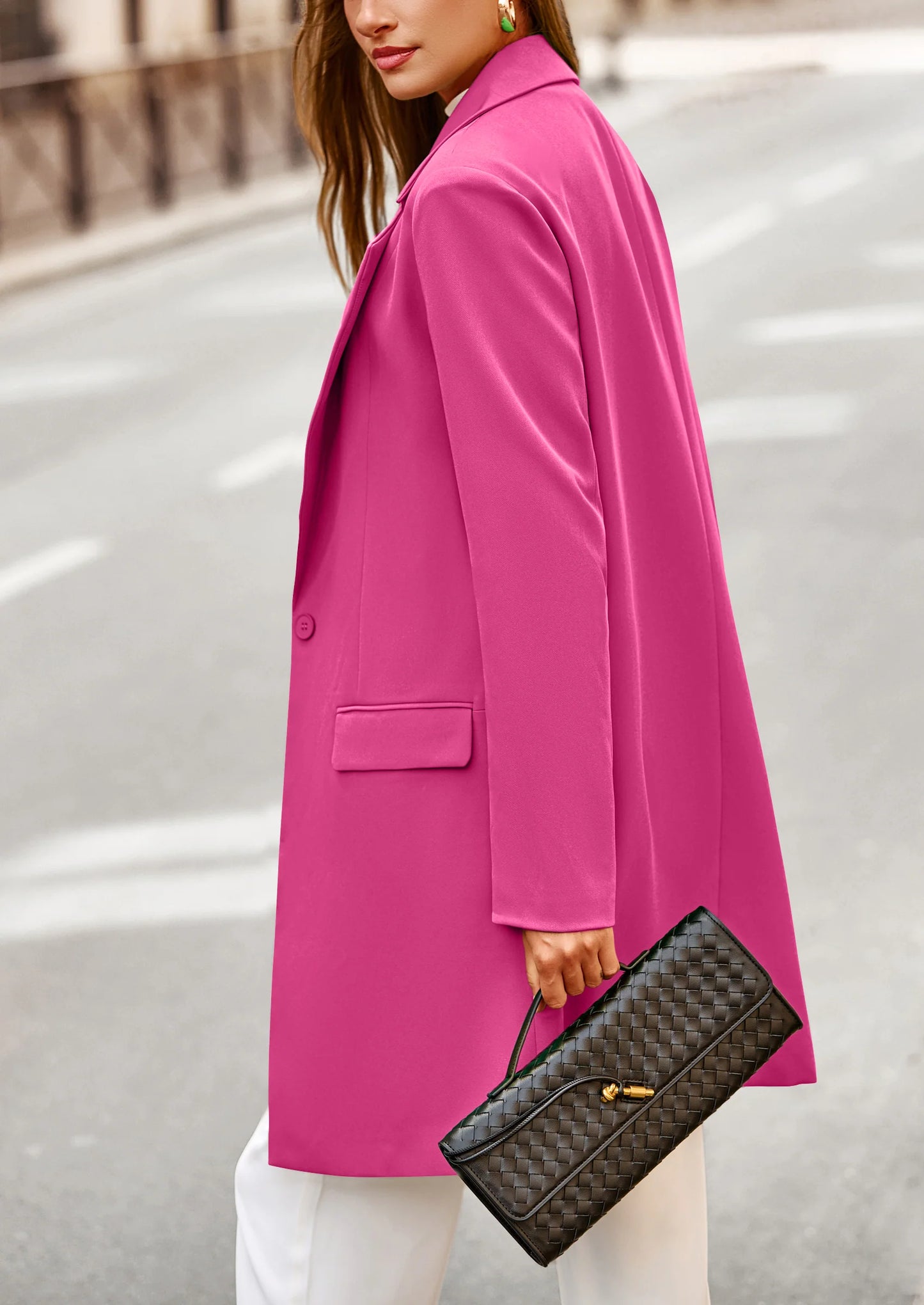 Women's Spring Fall Long Blazer Jackets Long Sleeve Lapel Pockets Loose Fit Work Casual Blazers Outerwear