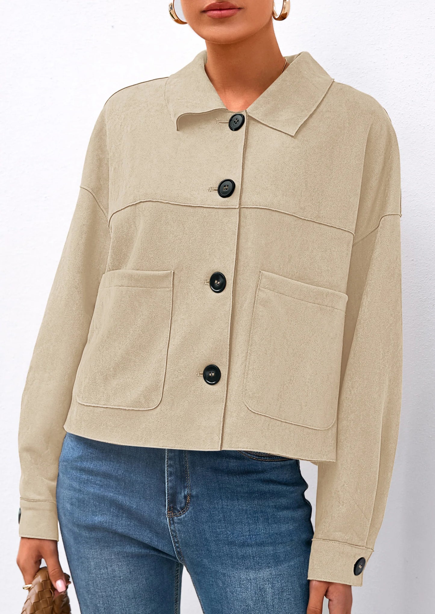 Women's Faux Suede Cropped Jacket Casual Lightweight Fall Fashion Winter Coats Outerwear Trendy Clothes