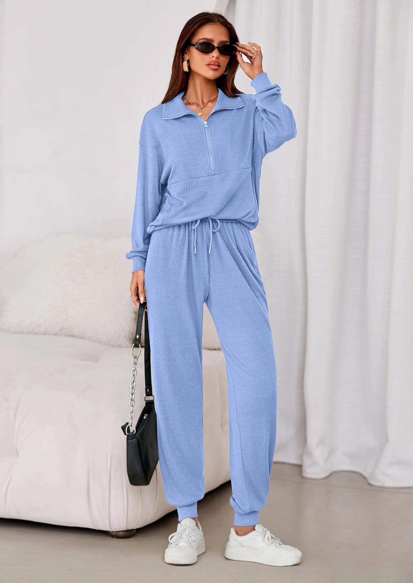 Women's Fall 2 Piece Lounge Sets Zip Up Sweatshirt Jogger Pants Sweat Track Suits Travel Outfit Winter Clothing