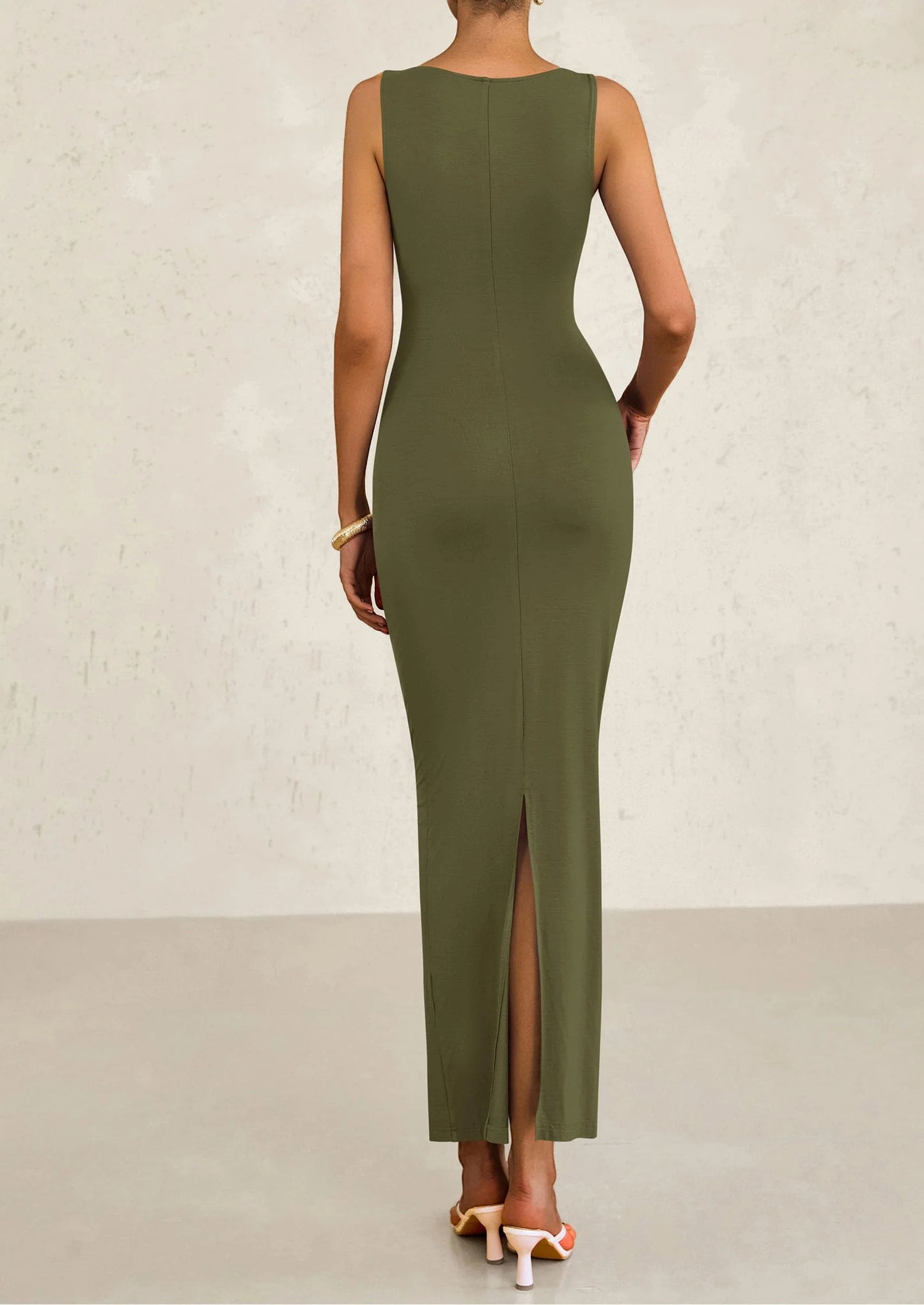 Women's Semi Formal Midi Dresses Sleeveless Ruched Bodycon Long Elegant Cocktail Wedding Guest Dress