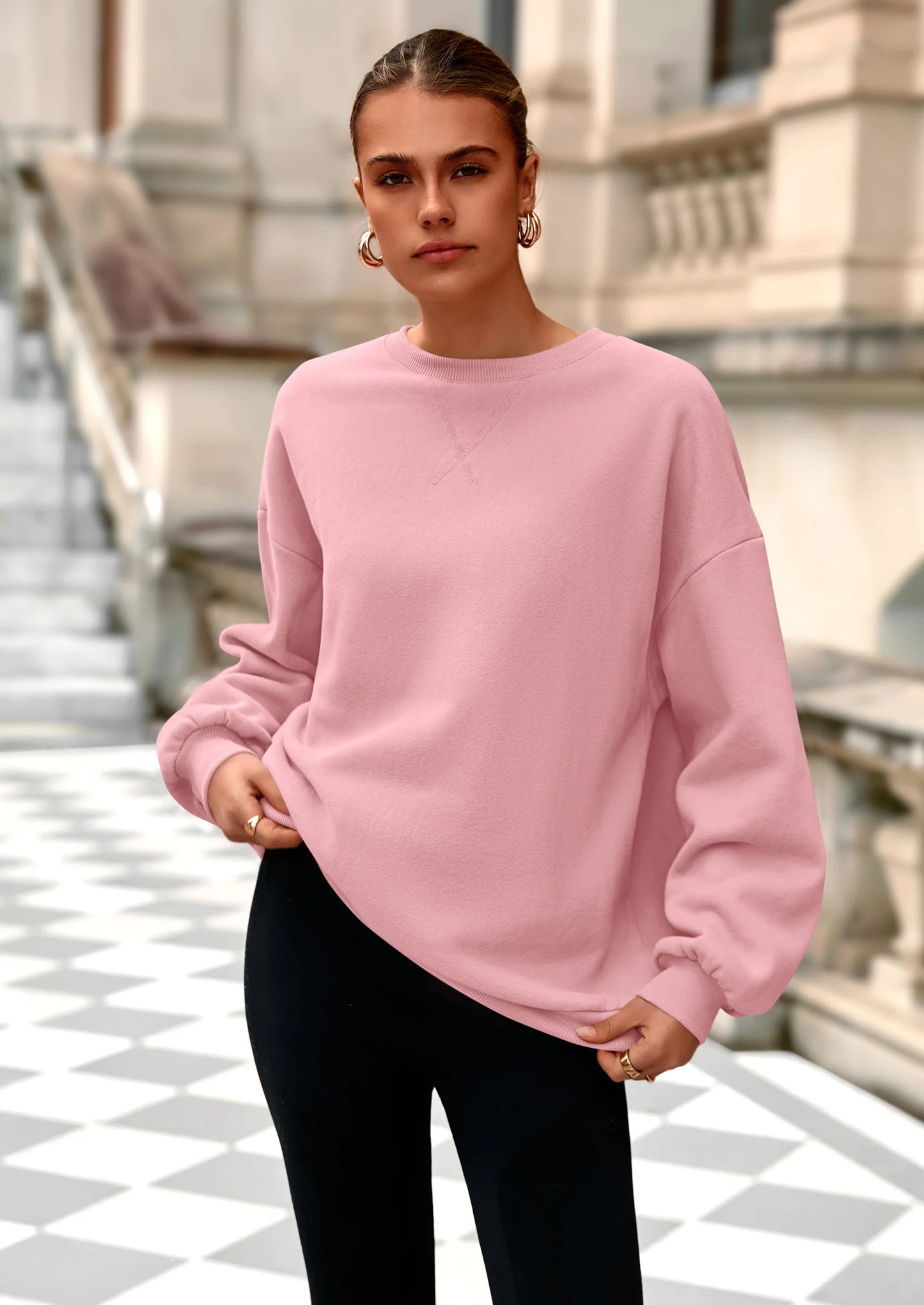 Oversized Sweatshirt for Women Fall Outfits Crewneck Long Sleeve Tops Fleece Pullover Winter Clothing