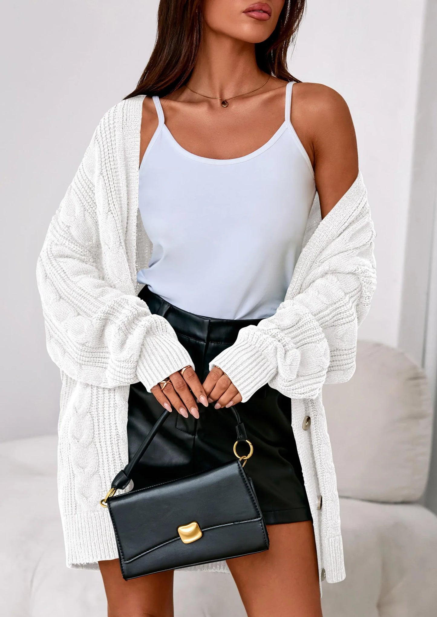 Women's Cable Knit Sweaters Fall Oversized Chunky Open Front Long Sleeve Cardigan Winter Coats
