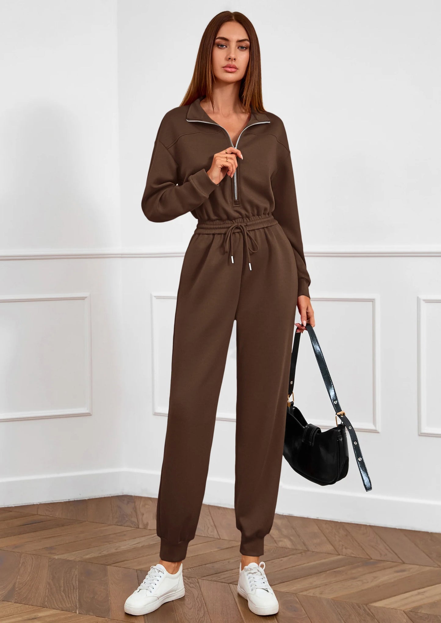 Long Sleeve Jumpsuits for Women Casual  Fall Fashion Zip Up Pant Rompers One Piece Sweatsuits Travel Outfits