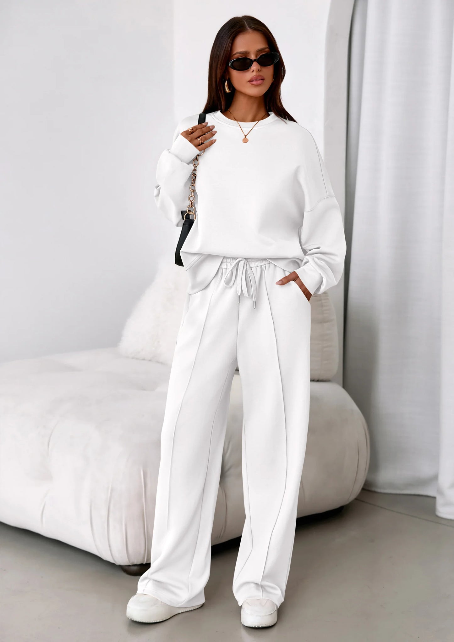2 Piece Sets For Women Fall Trendy Long Sleeve Sweatshirt Wide Leg Pants Loungewear Set Matching Sweatsuit